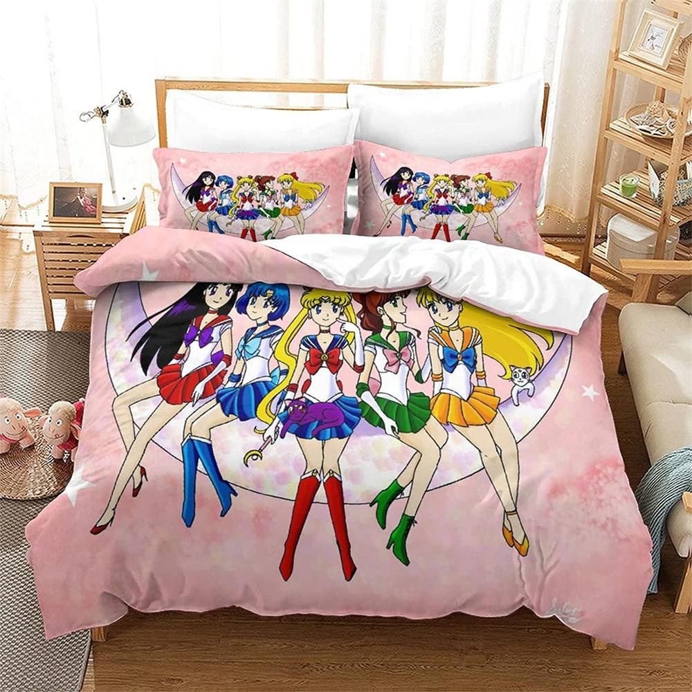 Cartoon S-Sailor Moon Bettwäsche-Sets, exquisites Bettzubehör-Set, Bettbezug, Bettdecke, Bettwäsche-Set, luxuriöses Geburtstagsgeschenk
