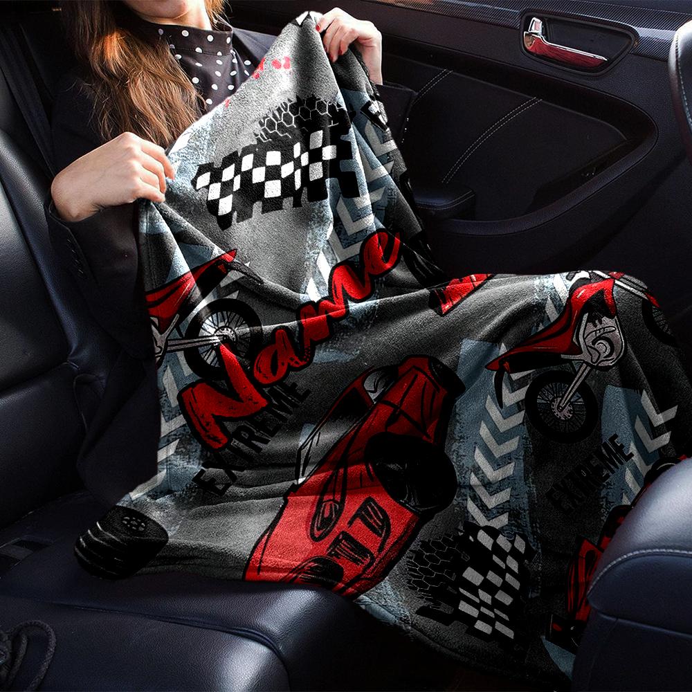 Custom Name Racing Theme Printed Blanket - Perfect for Couch, Bed, Travel & Outdoor Use | Machine Washable, Cozy & Durable.