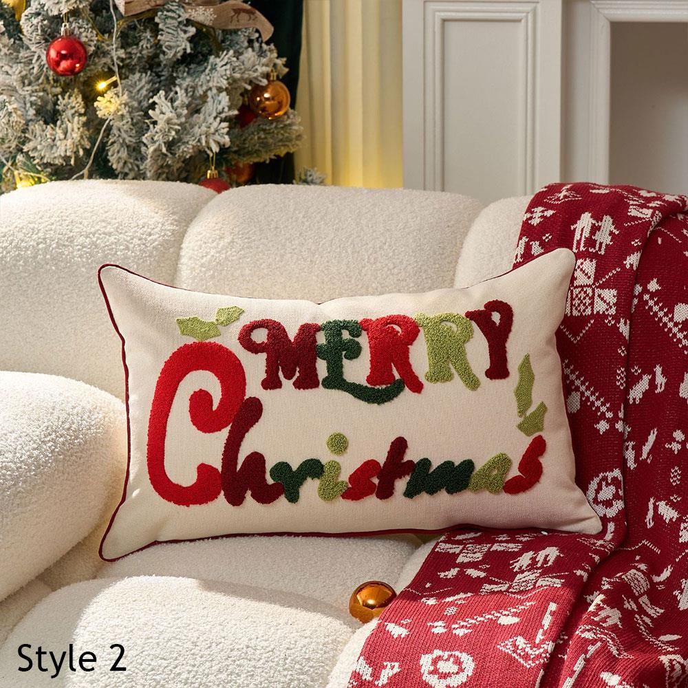 Christmas Pillow Cover Embroidered Gingerbread Man Snowflake Plush Pillow Case Cover Decorative Sofa Cushion Covers For Home