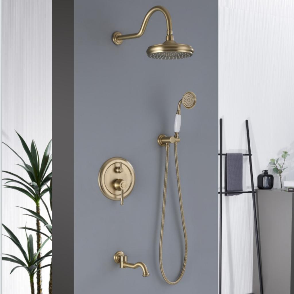 Bathroom Shower Faucet Set Brushed Gold Wall Mounted Rainfall Shower Mixer Tap Black Oil Brush Brass Bath and Shower Faucet Set