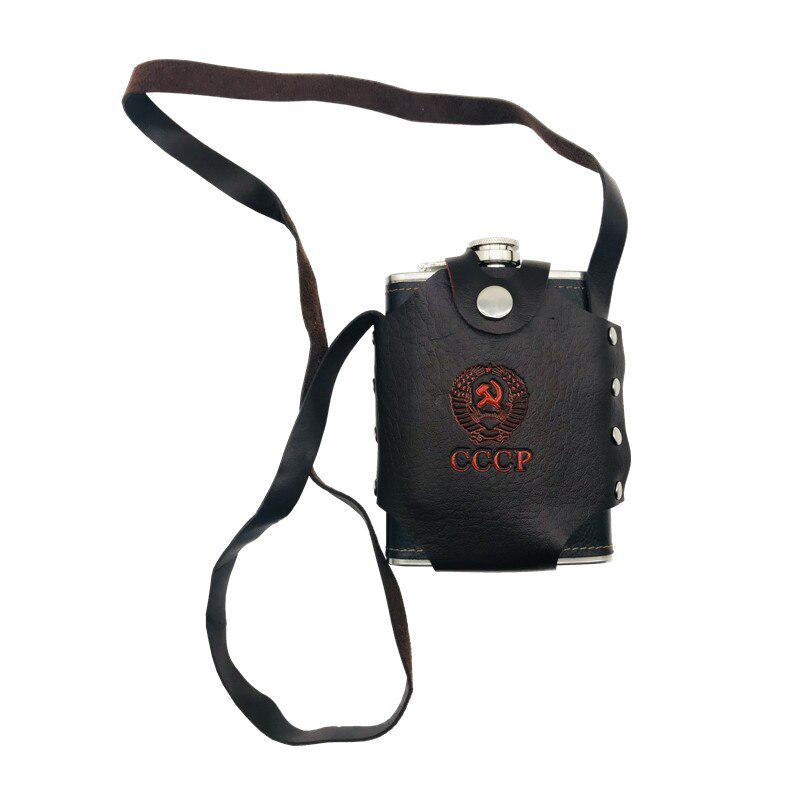 Bpa Free 8oz Whisky Flagon Cccp Stainless Steel Pu Leather Vodka Alcohol Hip Flask SET with Pu Bag