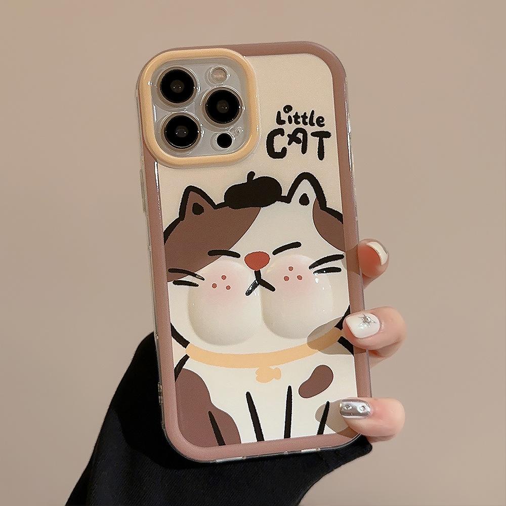 Pangpang Cat IPhone 14 Suitable for 15 Apple 13 Promax Phone Case 12 Maillard 16 Three Dimensional Cartoon XR Soft