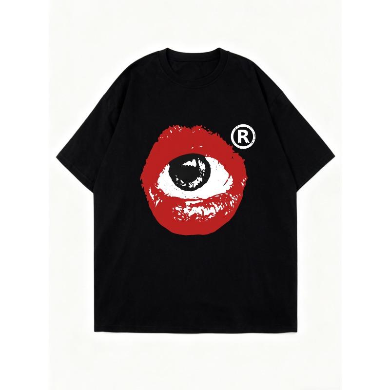 Übergroßes T-Shirt-Kleid Schwarz Mit Augen- Und Lippenprint Mit Eingetragenem Warenzeichen Grafik Lässige Streetwear Mode Statement-Stück Für Damen