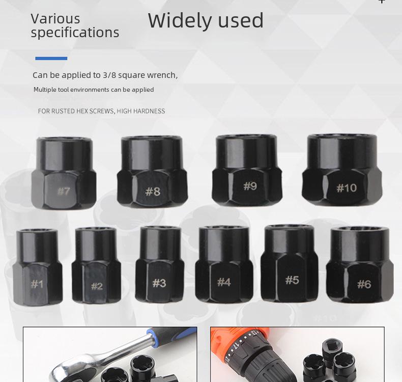 10-Piece Nut & Bolt Extractor Set for Damaged Screws