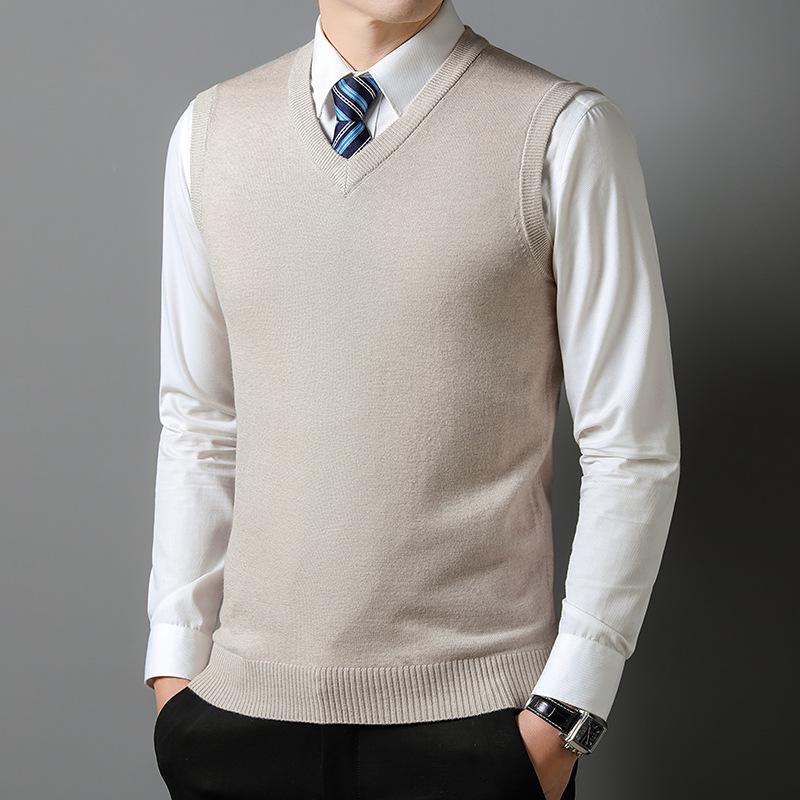 Herren Uni Wollweste mit V-Ausschnitt: Herbst-/Winter-Strickjacke für die Freizeit für mittlere und ältere Menschen