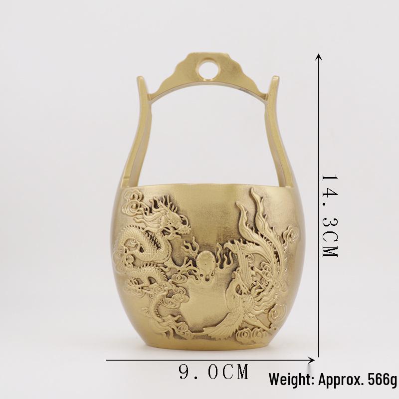 Brass Dragon & Phoenix Water Bucket Ornament: Auspicious Wealth Attraction for Home & Office