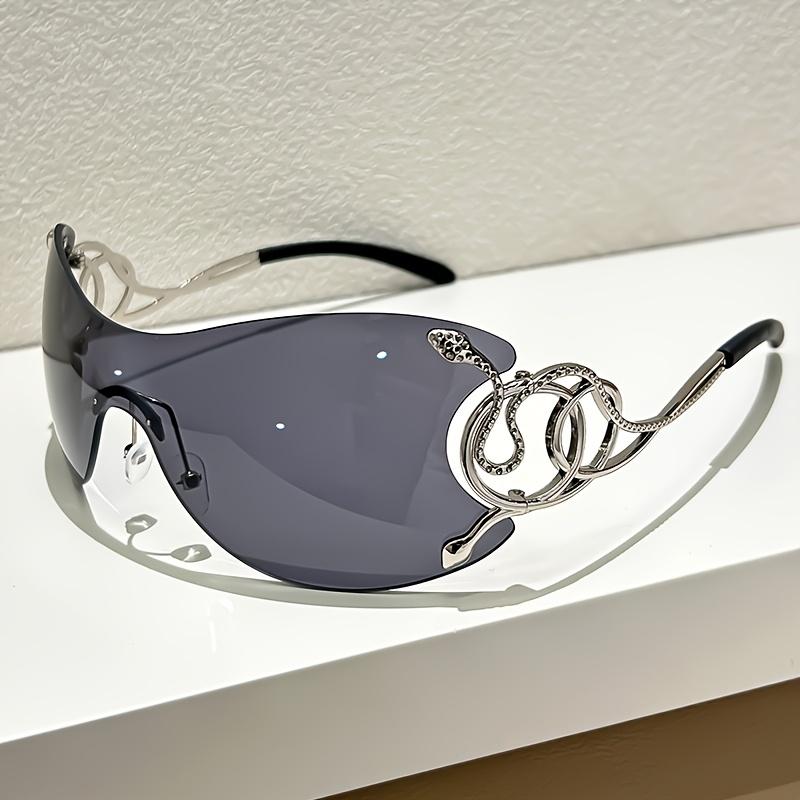 Y2K-Sonnenbrille mit Schlangenmuster-Dekoration: Zinklegierung Randloses Design, PC-Gläser, Metallscharniere Perfekte Street Fashion.