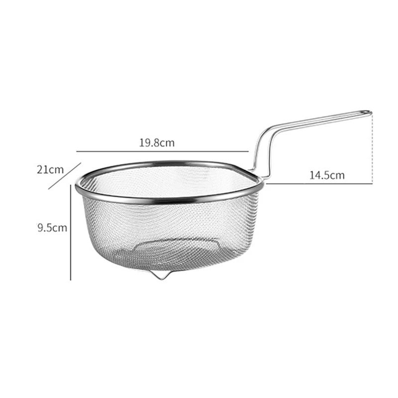 Deep Large Stainless Steel Food Filter Colander D Shape Flour Sieve Long Handle Cooking Pasta Strainer for Vegetables Kitchen