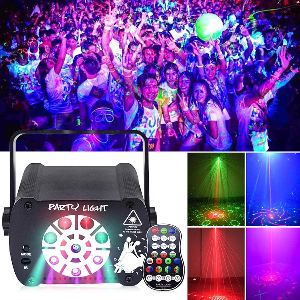 8 Holes Party Lights UV DJ Disco Lights Remote Control Rechargeable Laser Lights Flash Stage Lighting Effect LED Light for Club