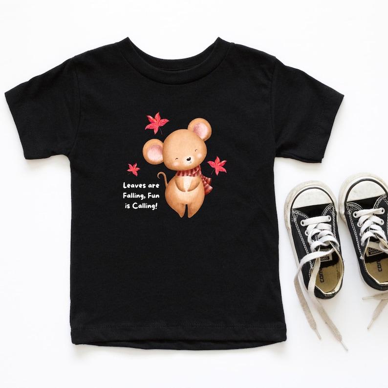 Leaves are Falling, Fun is Calling Kids T-shirt: Cute Autumn Mouse Baby & Toddler Design, Holiday Season, Youth Foliage Tee, Forest Animal 120