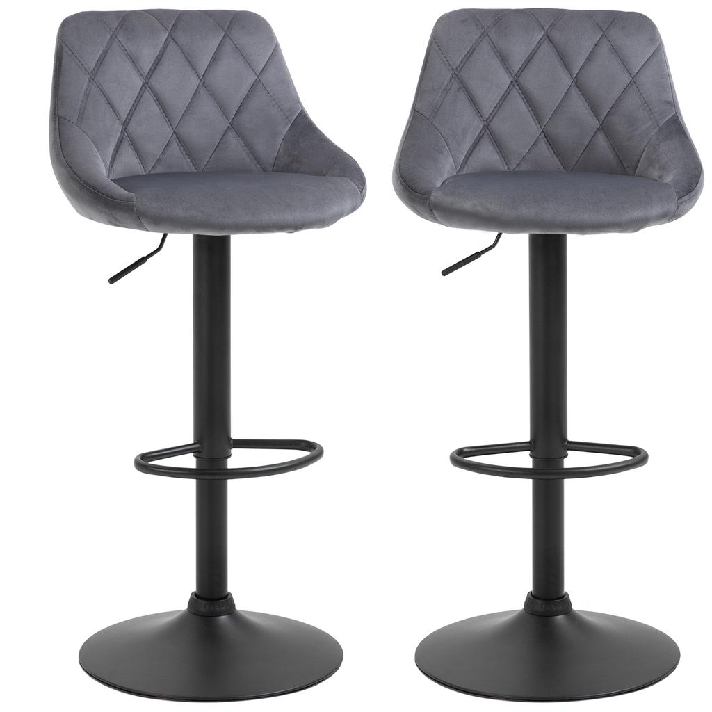 Set of 2 Height-Adjustable Bar Stools. 46x48x83-104cm. Gray and Black