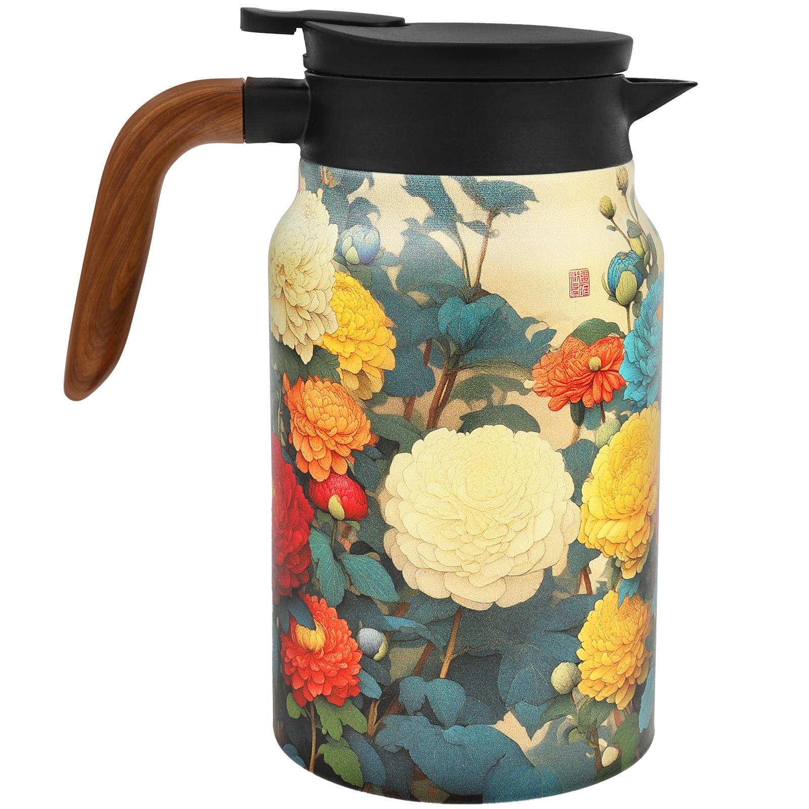 

1500 ML Vintage Floral Pattern Tea Pot Stainless Steel Teapot with Built In Infuser Multi-purpose Thermal Coffee Pots for Home 1.5L