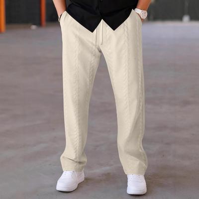 Autumn New Men's American Retro Outdoor Leisure Sports Solid Color Jacquard Drawstring Trousers