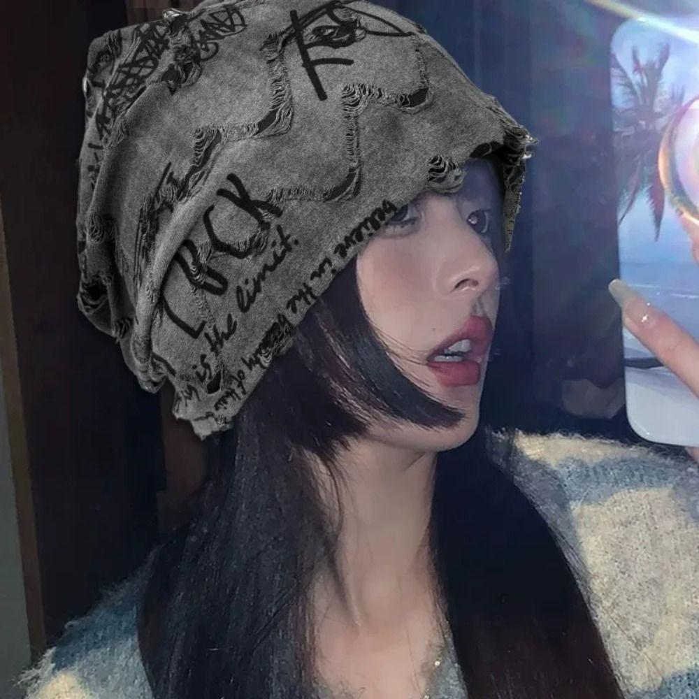 Loose Style Letter Print Beanie Thin Bonnet Hip Hop Beanies Pullover Hat  Streetwear Fashion