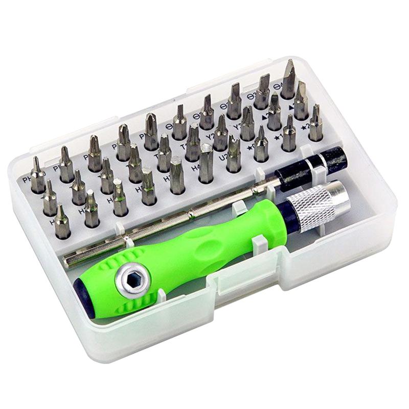 

32 in 1 Screwdriver Set Precision Magnetic bit Screw drivers Handle Kits Phone PC Repair Hand Tools for IPhone Watch Camera зелёный
