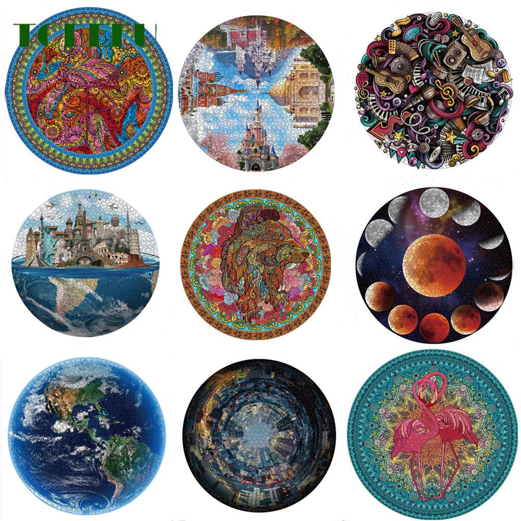 TOBEFU 1000 szt./zestaw Kolorowe Tęczowe Ziemia Księżyc Okrągłe Geometryczne Po Układanka Dorosły Dzieci DIY Edukacyjna Zabawka Puzzle Papierowe