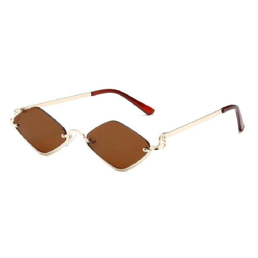 New Metal Half-frame Sunglasses, Fashionable Small Diamond-shaped Half-frame Sunglasses, Simple Literary Beach Sunglasses UV400