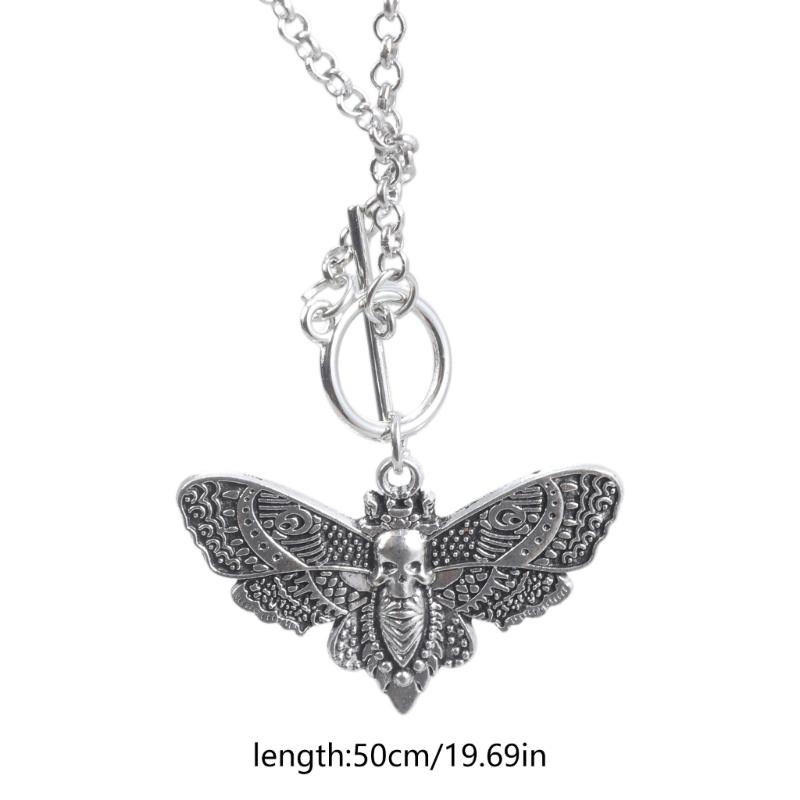 Gothic Death Moth Pendant Necklace Clavicle Chain Necklace Simple Chain Skull Butterfly Necklace Jewelry for Women Men