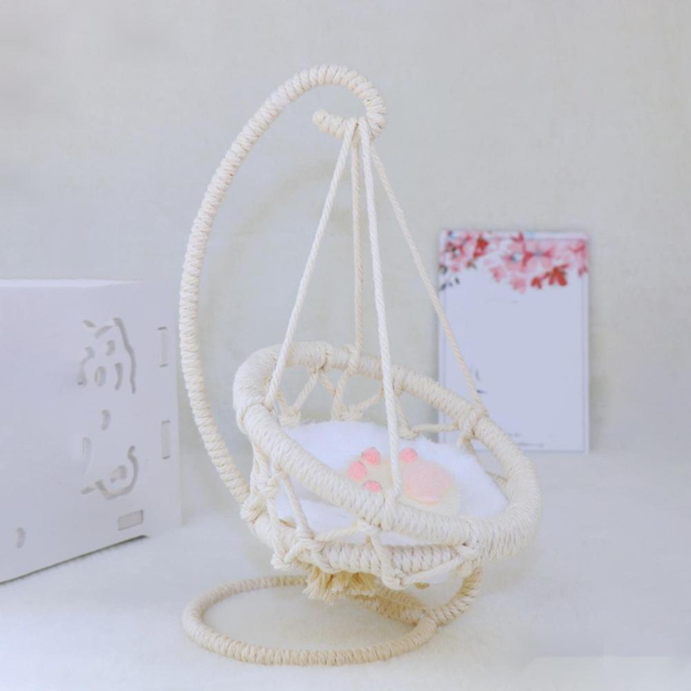 24cm Handwoven Doll Swing Chair Cotton Baby Hanging Bed Kids Playground Swing Chair Soft Doll Cradle for Girls