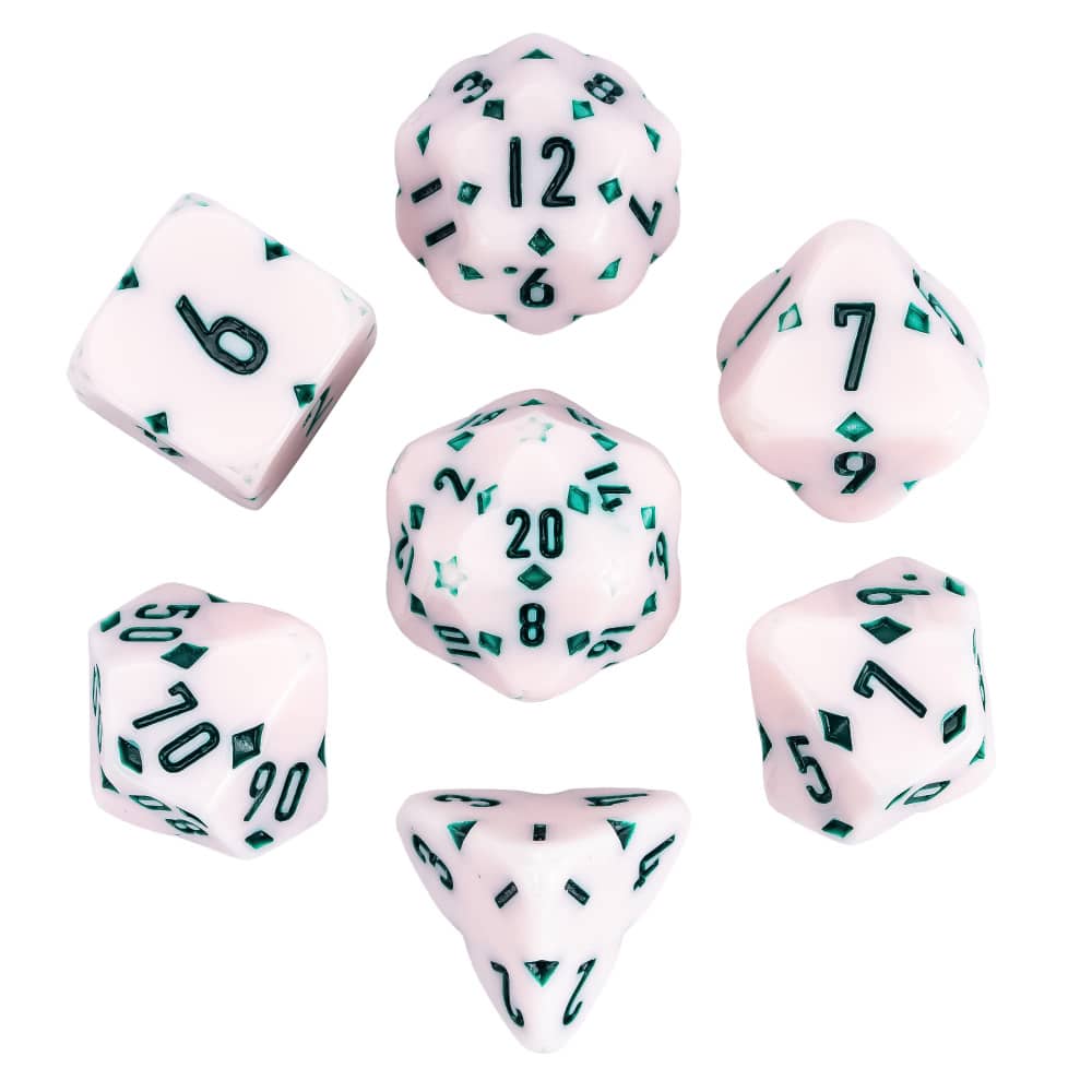 Cusdie Dado Quadrifoglio Portafortuna DND Dadi Lisci in Resina D4 D6 D8 D10 D% D12 D20 Set di Dadi Poliedrici Quadrifoglio per Giochi da Tavolo di Ruolo D&D