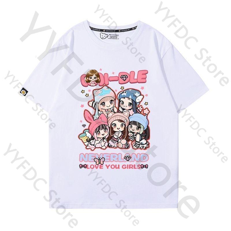 Gidle IDLE T Shirt MIYEON MINNIE Soyeon YUQI SHUHUA Cartoon Print Tshirt Women Unisex Fashion Summer Cotton Short Sleeve Tee Tops