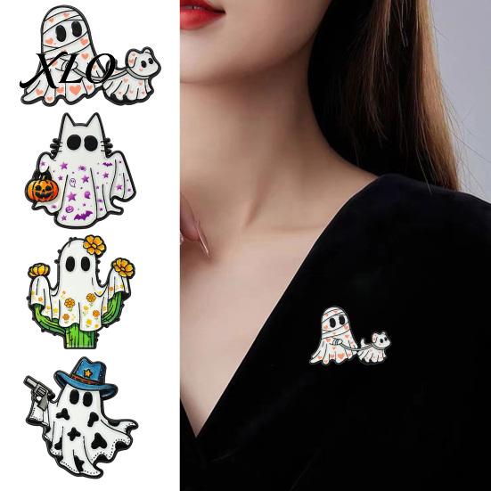Holiday Party Favor Halloween Cartoon Ghost Enamel Brooch, Spooky Metal Lapel Pin, Jewelry Accessory Sweater Cardigan Coat Suit Scarf Decor, Men Women