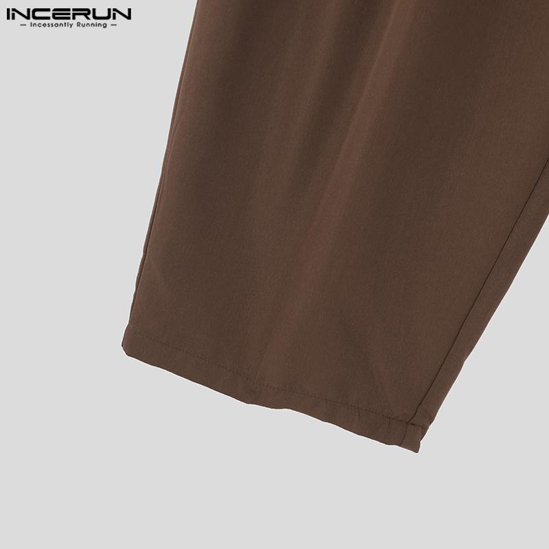 INCERUN Men Zipper Button Waist Casual Loose Baggy Long Wide Legs Pants Trousers