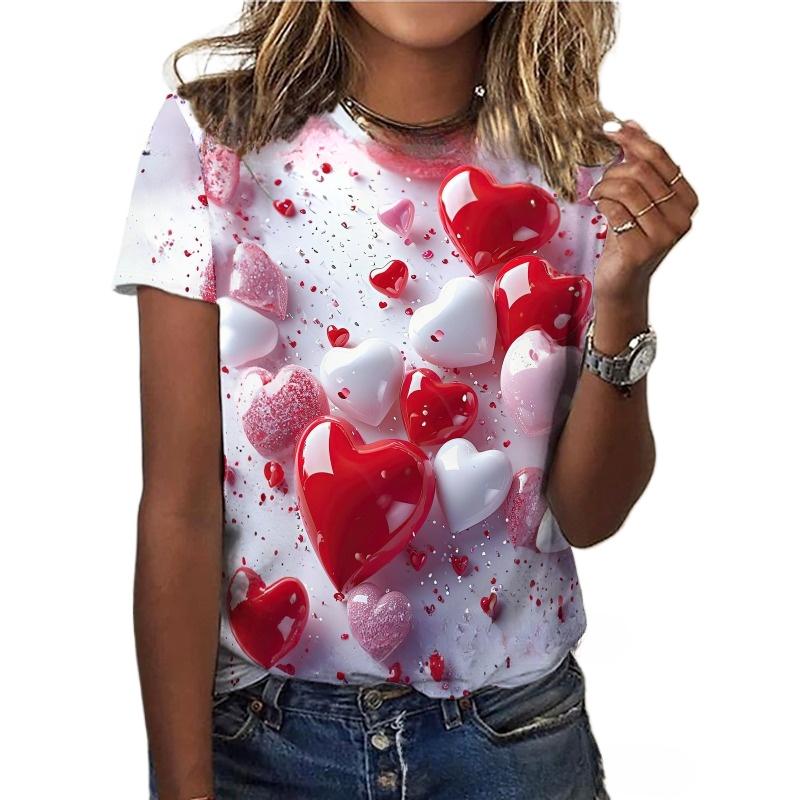 

Футболка с 3d принтом «Любовь», женская летняя футболка с круглым вырезом, модная повседневная свободная футболка, летние негабаритные топы с короткими рукавами, дизайнерская одежда L