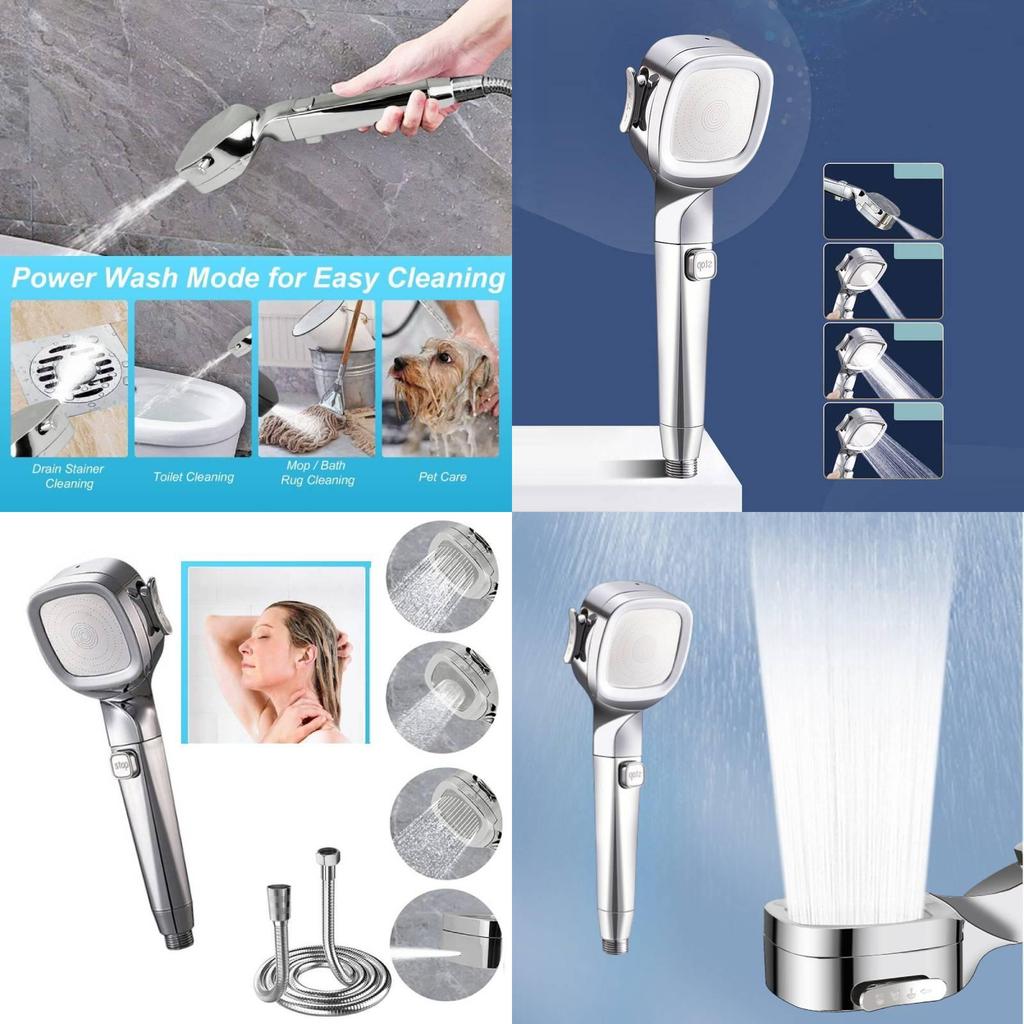Supercharged Shower Head Set, Stainless Steel Material, Rainfall Function, Four Gear Adjustment