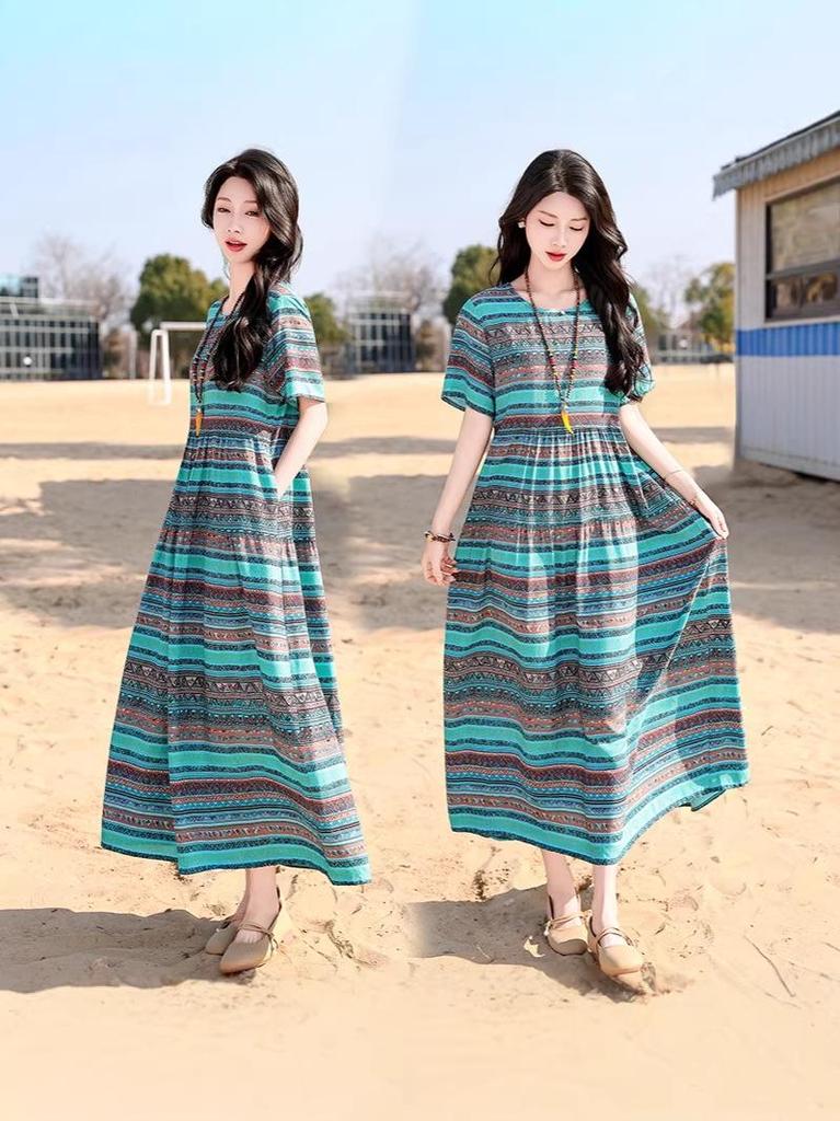 Bohemian Chiffon Midi Dress - Women's Plus Size, Slimming, Loose Fit, Summer Vacation Style (2026)
