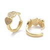 5Pair Brass Micro Pave Clear Cubic Zirconia Huggie Hoop Earrings Ring with Heart Real 18K Gold Plated 13x14x2.5~7.5mm Pin: 1mm DIY