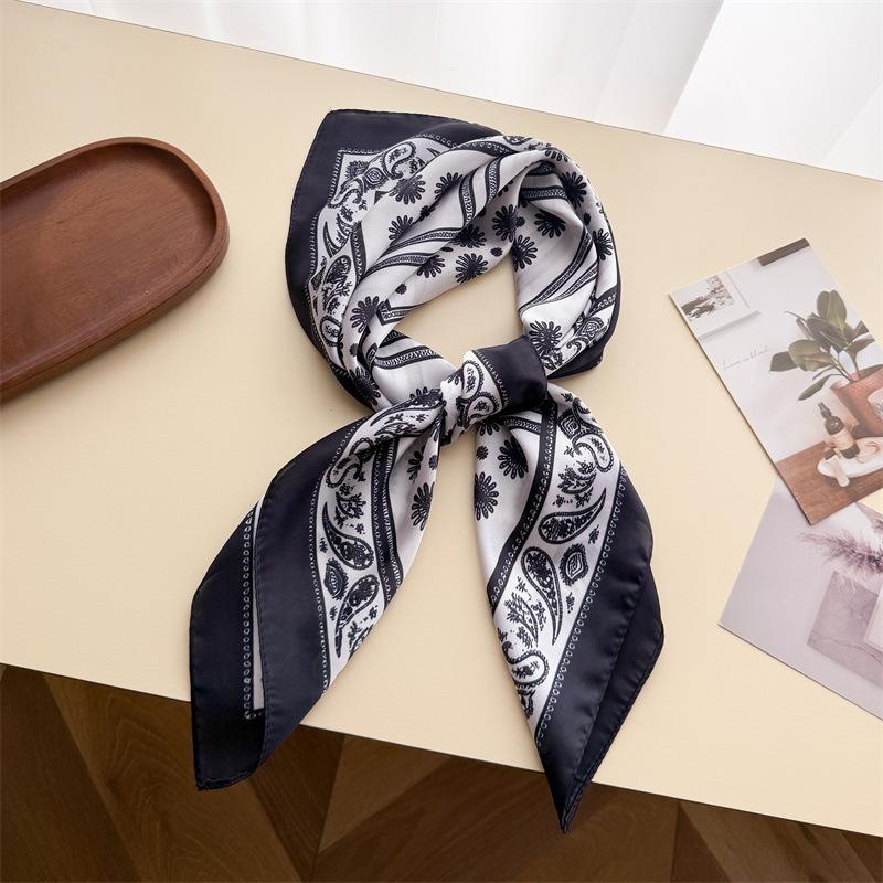 Daisy Cashew Flower Simulation Silk Printing Silk Scarf Small Square Scarf Premium Shawl Sunscreen Neck Scarf Headscarf Scarf