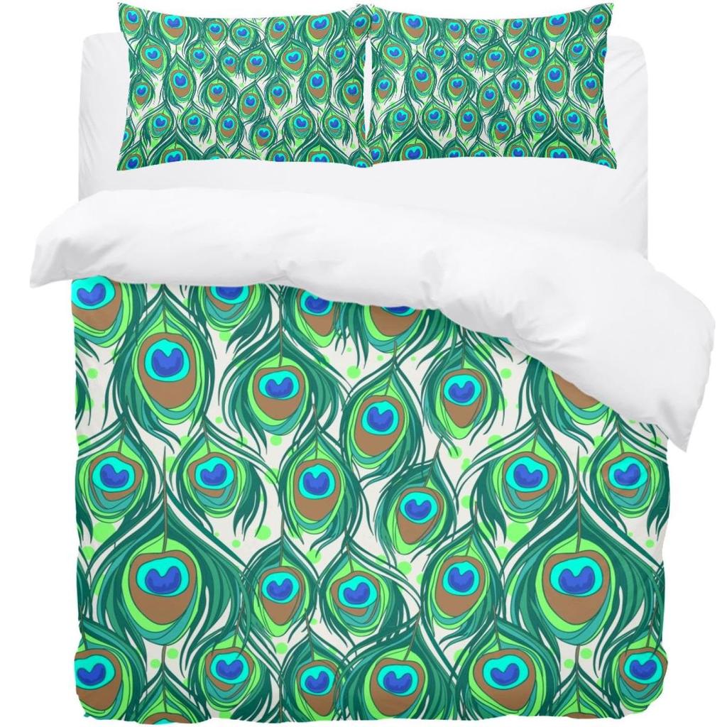 Peacock Feather Print Duvet Cover Bird Feathers Element Bedding Set Ultra Psychedelic Swirl Comforter Cover Colorful Bedclothes