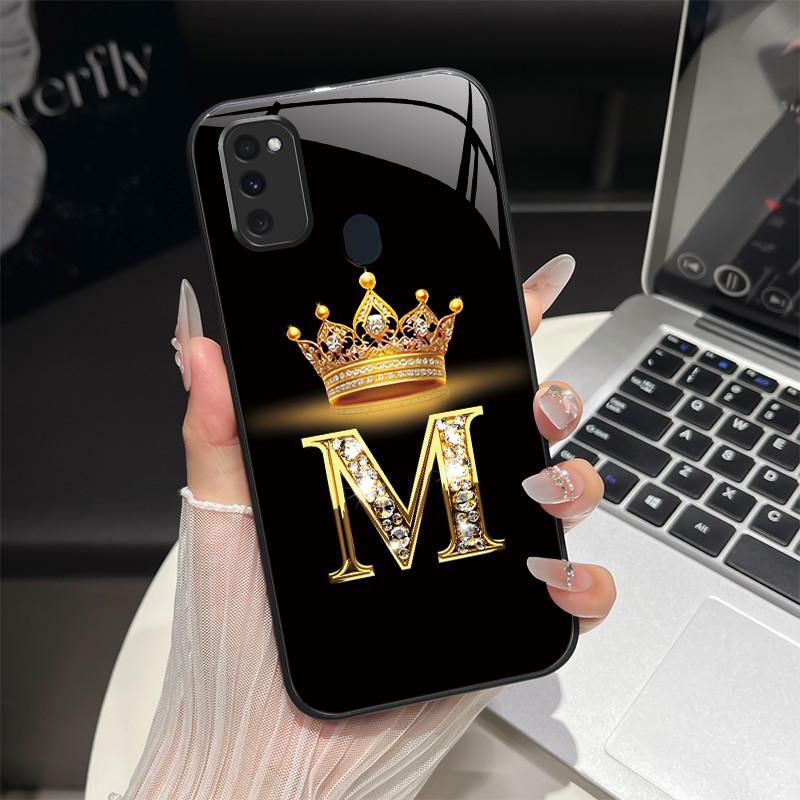 Für Samsung M21 M31 M21S M31S Hülle Modische Buchstaben Hartes Gehärtetes Glas Rückseitenabdeckungen Für Samsung Galaxy M30s M 31 M 21 Handyhülle