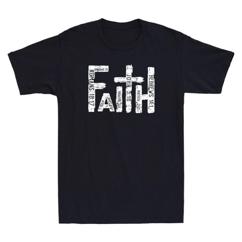 Faith Cross Christian Bible Verse Religious Jesus Christ Vintage Men s T-Shirt XS