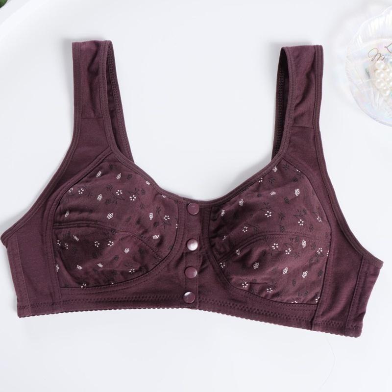 Women Front Button Bra Thin Cotton Lining 36-46 Plus Size Bras Butang Depan Top Underwear Lingerie for Elderly Old Woman