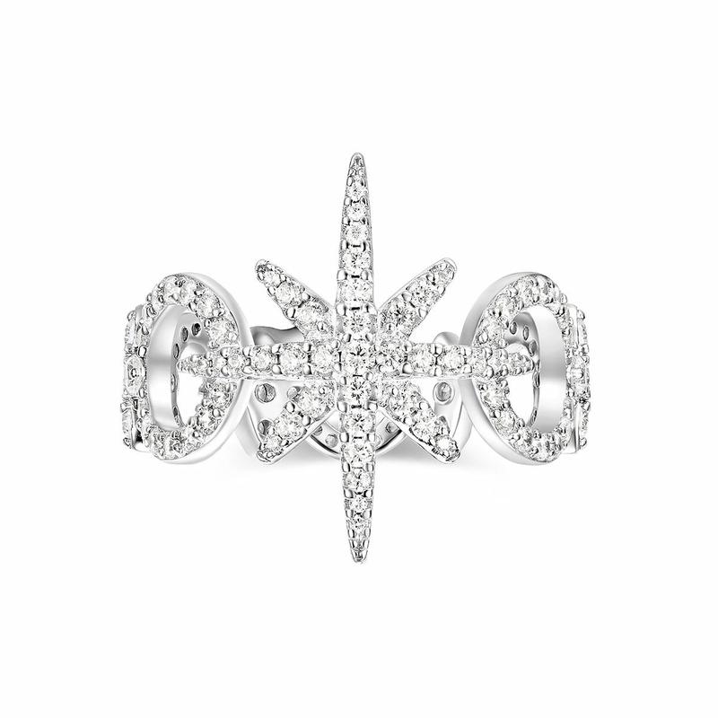 APM Monaco METEORITES/Six-pointed star circle design is fashionable, elegant, simple and exquisite 925 silver ring women s silver white A21682OX