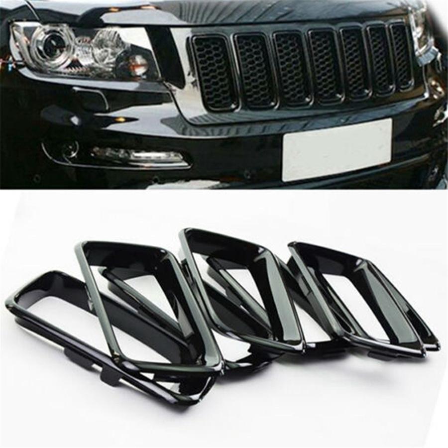 Gloss Black Front Grille Trim Ring Insert Trim For Jeep Grand Cherokee 2014-2016