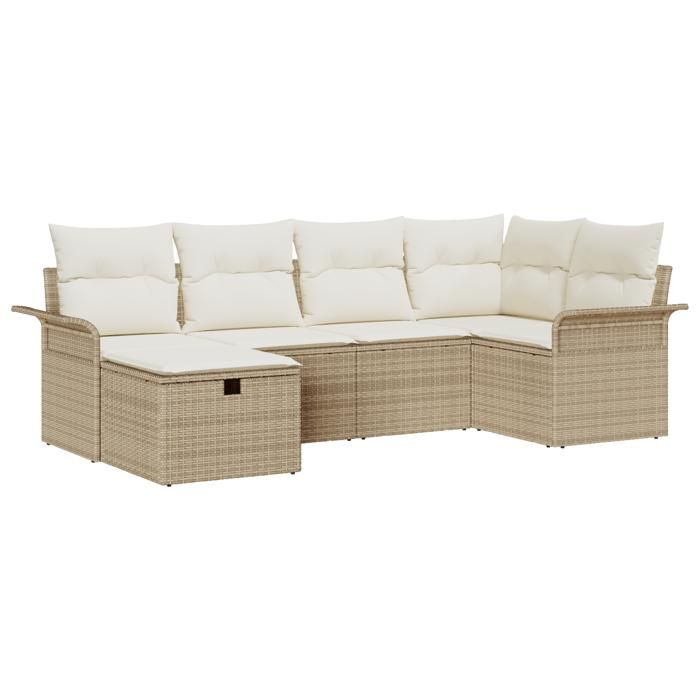 VidaXL Ensemble de Canapé de Jardin de 6 Pièces avec Coussins Beige Poly Rotin 3358880