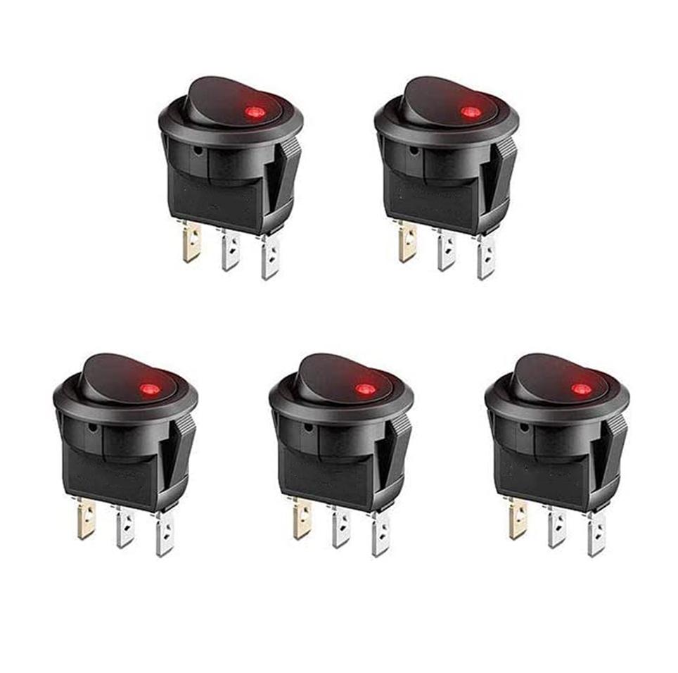 4/5/8/12pcs Rocker Toggle Switch 3Pins 12V 20A Wired Round LED Light Power On Off Switch SPST for Car Truck Vehicle