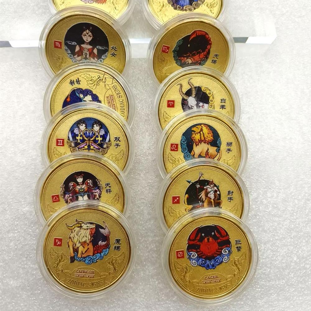 Twelve Zodiac Signs, Colored Coins, Metal Crafts, Lucky Coins, European and American Coins, Collecting, Playing with Coins, 12 Zodiac Signs Coins