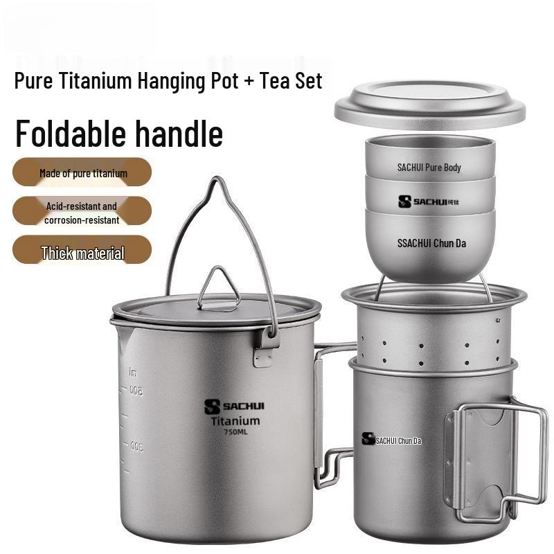 Leichte faltbare Reisetasse aus reinem Titan für Camping & Outdoor-Tee