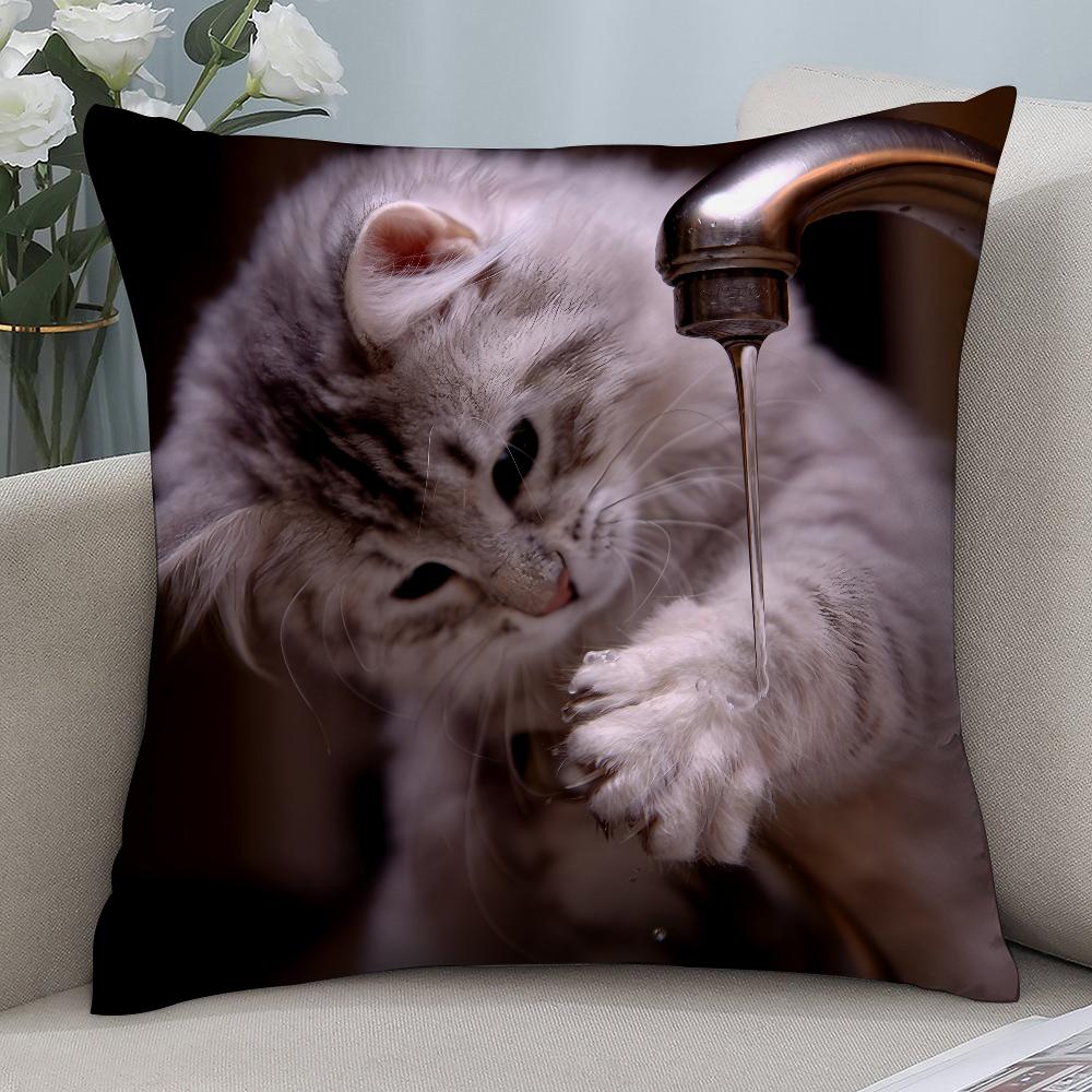 Adorable Cat Cute Pillow Case Short Plush Pillow Covers Sofa Decorative Gift Home Double-Sided Printing Cushion Cover