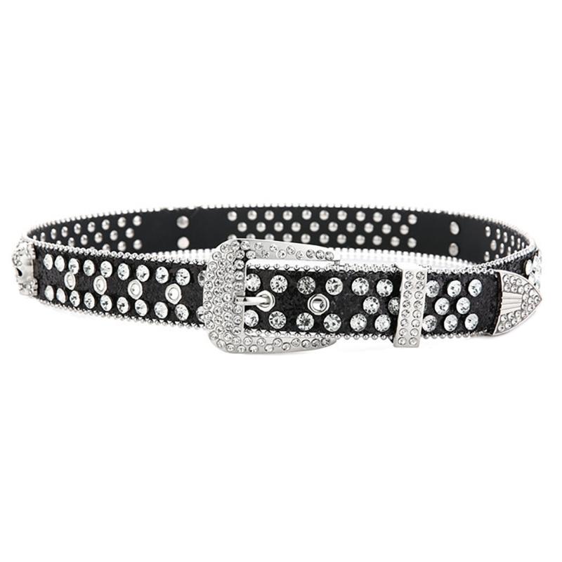 Adjustable Punk Waist Belt With Rhinestones Detail, Stylish PU Leather Waistband Sash For Casual Outfit