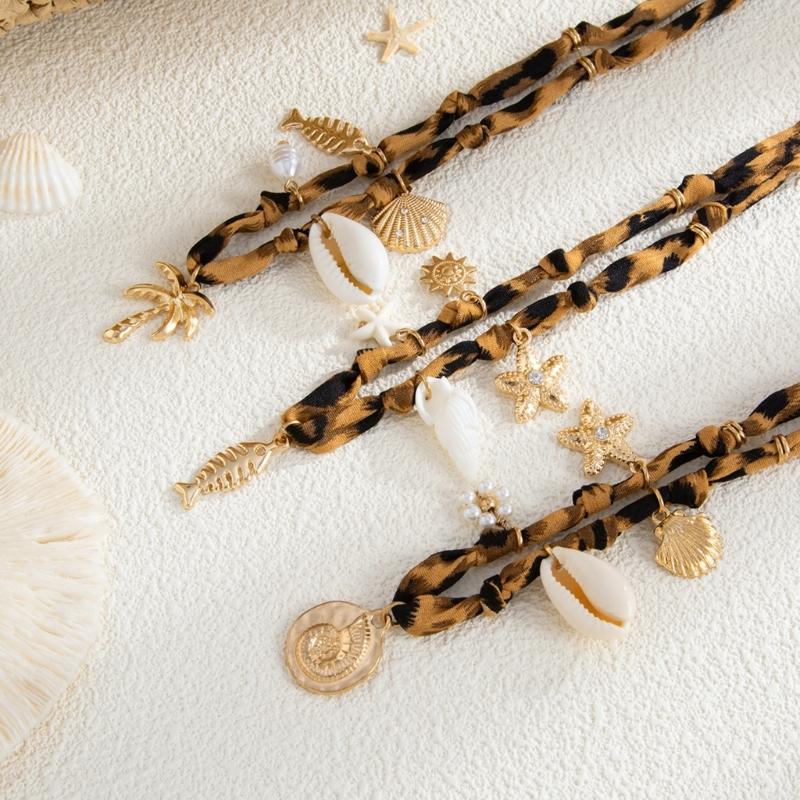 3 Stück Sommer Strand Schmuck Halsketten Set Muschel Seestern Anhänger Imitation Perlen Für Frauen Mode Accessoires