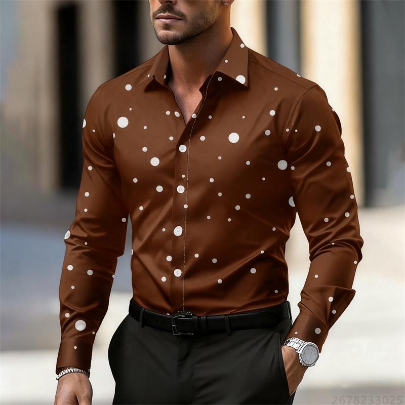 2025 Neues Herren Langarm Gepunktetes Revershemd Lässig Atmungsaktiv Bequem Schlank Mode Outdoor Herren Oberteile XS-6XL Größe