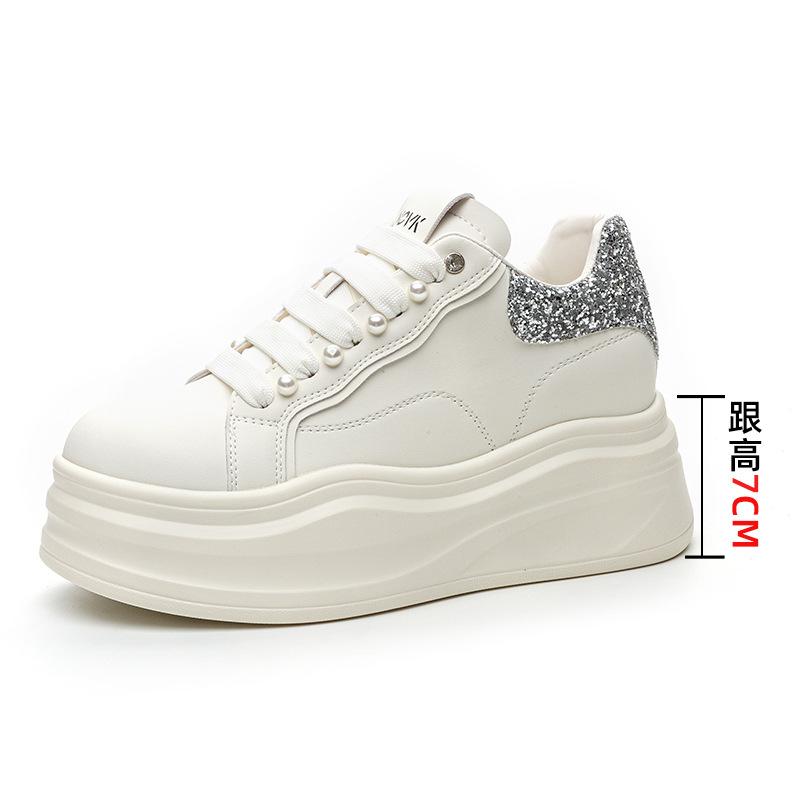 

Women s shoes 2025 autumn versatile women s inner height increase single shoes leather platform casual white shoes children s new models 40