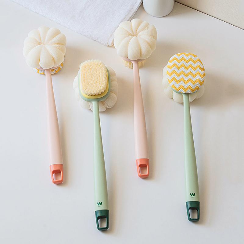Double Sided Scrubbing Tool Bath Brush Long Handle Soft Fur Bath Brush Detachable Scrubbing Towel Strong Back Rubbing