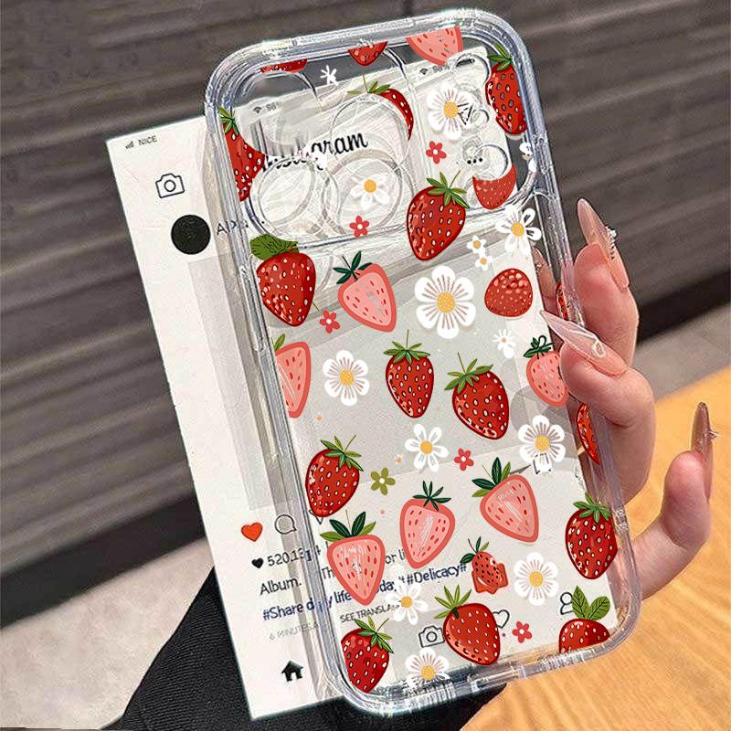 Erdbeer-Blumen-Hülle für Samsung S26 Plus S25 S24 S23 S22 Ultra A57 A17 A07 A56 5G A36 A26 A16 A55 A54 A53 Stoßfeste TPU-Hülle