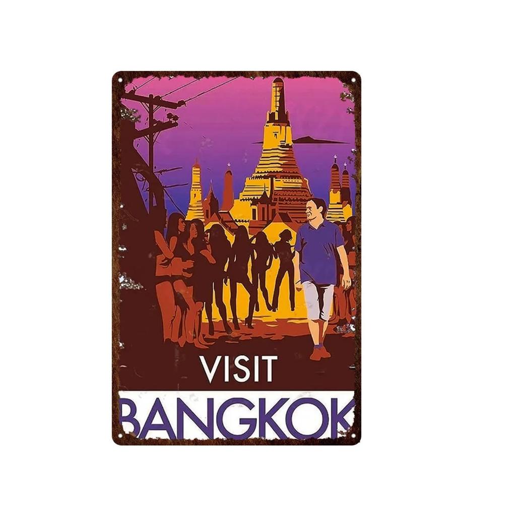 Aloha Philippines Brooklyn Vatican Bangkok Metal Plate Painting Iron Tin Sign Wall Art Picture For Garden Living Room Home Decor